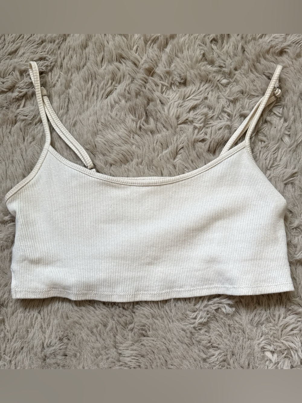 Forever 21 Ribbed Cream Cropped Cami with Adjustable Straps